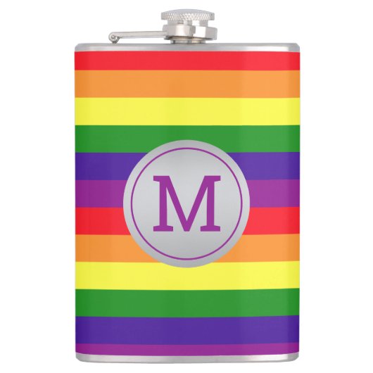 Flasques Monogramme cercle gris rayure arc-en-ciel (Devant)