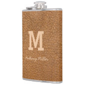 Flasques Monogramme Chic Cuir Brown Nom Script Moderne (Gauche)