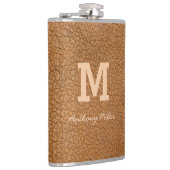 Flasques Monogramme Chic Cuir Brown Nom Script Moderne (Droite)