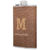Flasques Monogramme Chic Cuir Brown Nom Script Moderne (Gauche)