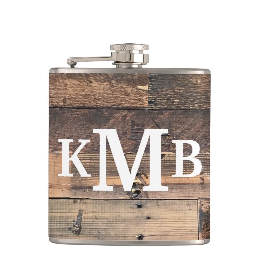 Flasques Monogramme classique en bois rustique chic personn (Devant)