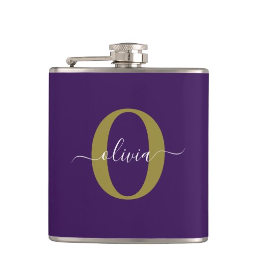 Flasques Monogramme customisé Nom du script Purple White Go (Devant)
