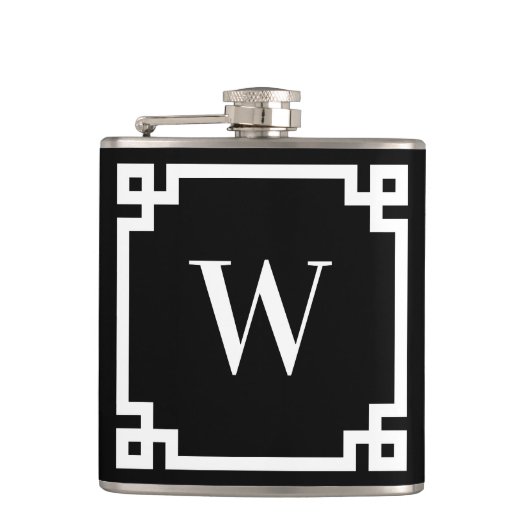 Flasques Monogramme de bordure grecque noir et blanc (Devant)