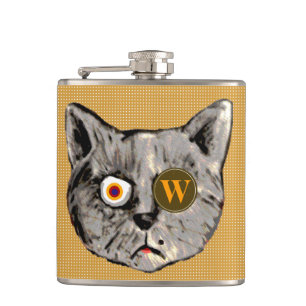 Flasques monogramme de chat amusant personnalisé