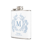 Flasques Monogramme de crête Florale Bleu Français Classiqu (Gauche)