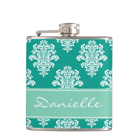 Flasques Monogramme de Damas Turquoise fille (Devant)