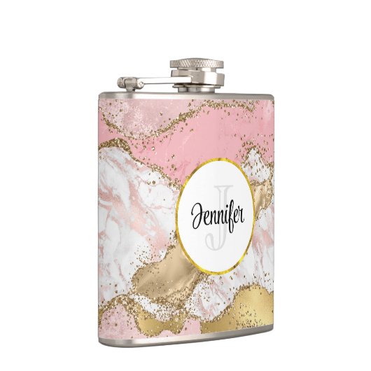 Flasques Monogramme de design Rose en marbre rose or (Droite)