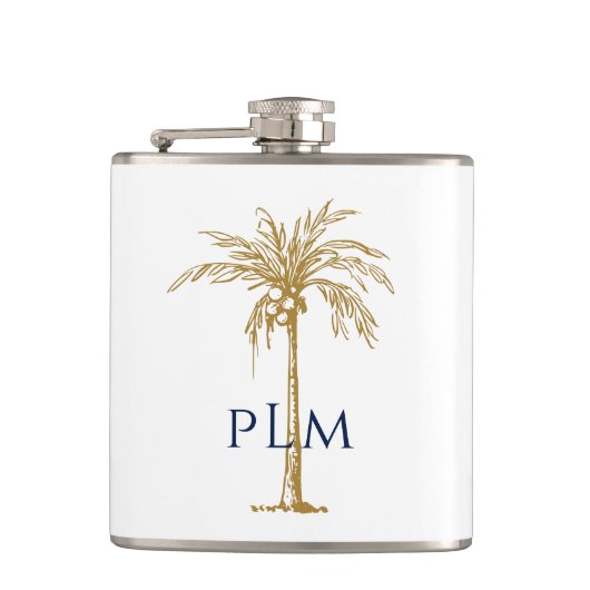 Flasques Monogramme de la marine Palmier d'or tropical arti (Devant)