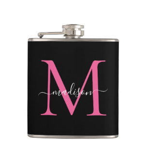 Flasques Monogramme de Magenta noir rose chaud moderne Nom