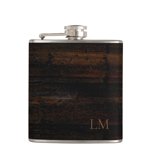 Flasques Monogramme de Mariage en bois Brown Patiné rustiqu (Devant)