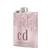 Flasques Monogramme de nom à gouttes de paillettes rose pas (Gauche)