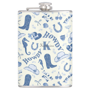 Flasques Monogramme de nom de cowgirl côtière bleu mignon f