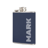 Flasques Monogramme de nom moderne rayures bleu foncé et bl (Gauche)