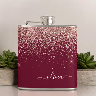 Flasques Monogramme de Parties scintillant d'or rose rose b