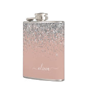 Flasques Monogramme de Parties scintillant en argent rose v (Gauche)