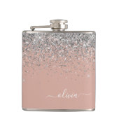 Flasques Monogramme de Parties scintillant en argent rose v (Devant)