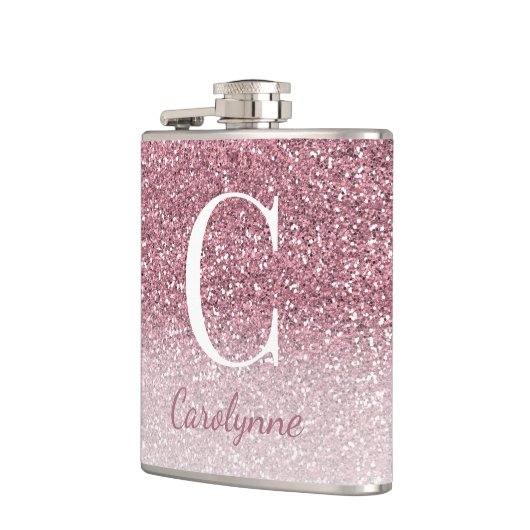 Flasques Monogramme de Parties scintillant Rose Gold Sparkl (Gauche)