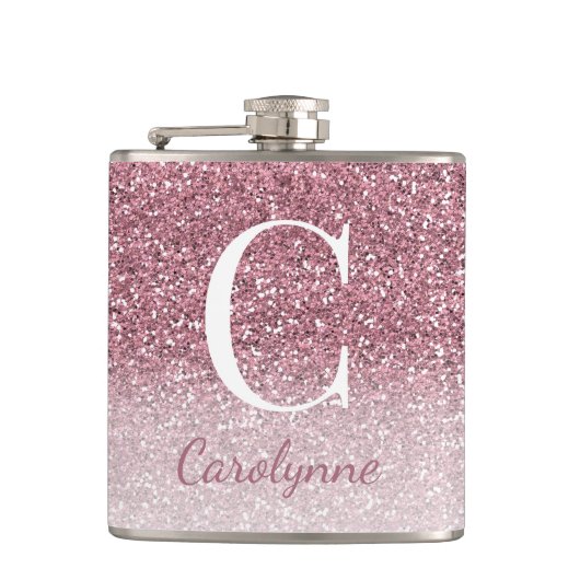 Flasques Monogramme de Parties scintillant Rose Gold Sparkl (Devant)