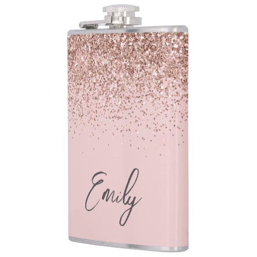 Flasques Monogramme de Parties scintillant rose pâle Rose (Gauche)