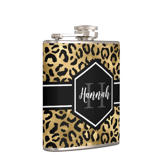 Flasques Monogramme de points de léopard noir or (Droite)