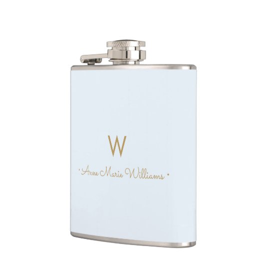 Flasques Monogramme de script en or bleu clair moderne (Gauche)