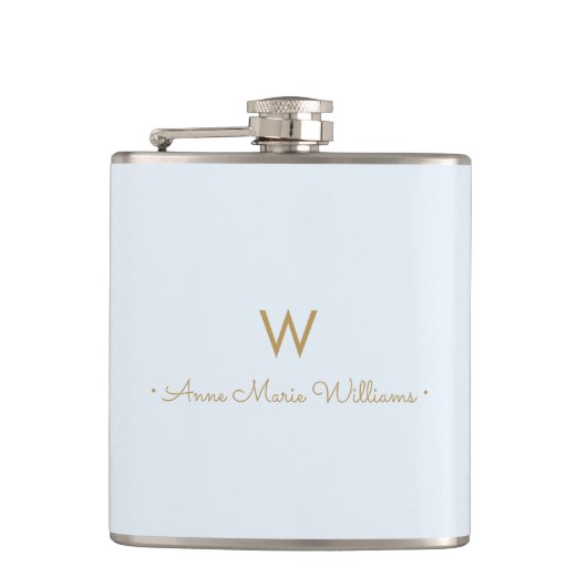 Flasques Monogramme de script en or bleu clair moderne (Devant)