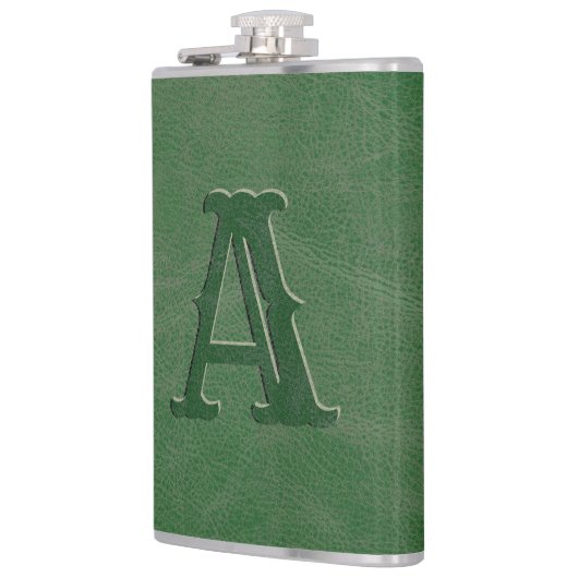Flasques Monogramme de texture en cuir vert rustique initia (Gauche)