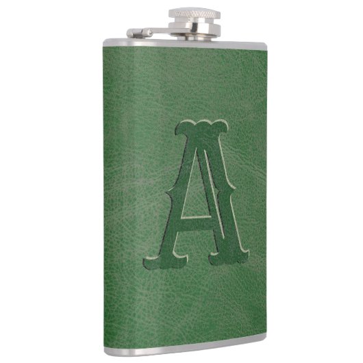 Flasques Monogramme de texture en cuir vert rustique initia (Droite)