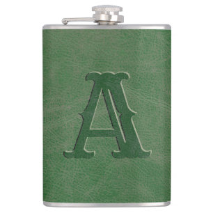 Flasques Monogramme de texture en cuir vert rustique initia