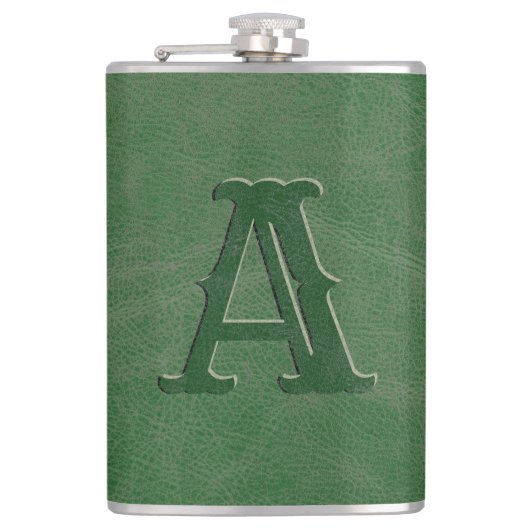 Flasques Monogramme de texture en cuir vert rustique initia (Devant)
