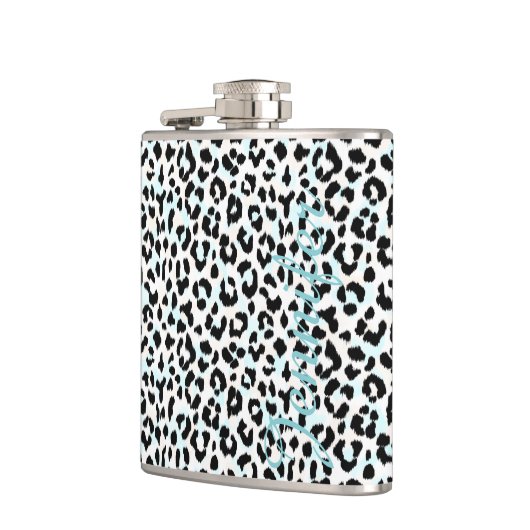 Flasques monogramme d'impression chic de guépard noir et bl (Gauche)