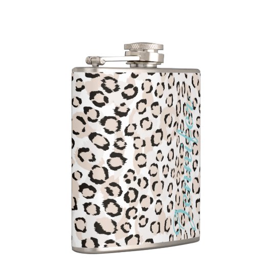 Flasques monogramme d'impression chic de guépard noir et bl (Droite)