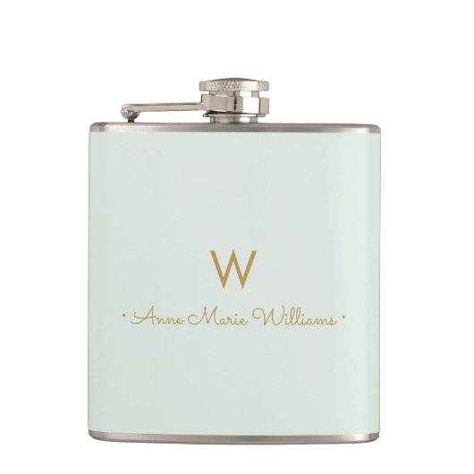 Flasques Monogramme d'or moderne Sage Green (Devant)