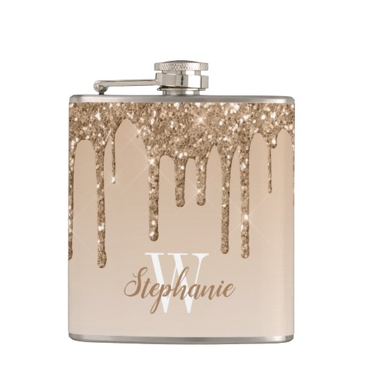 Flasques Monogramme élégant avec paillettes dorées qui dégo (Devant)