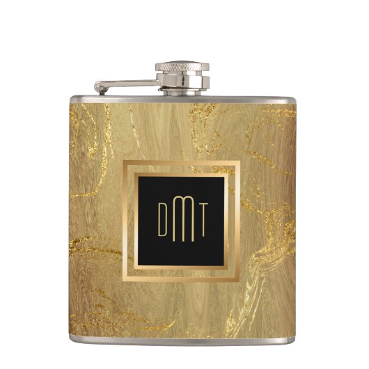 Flasques Monogramme élégant de marbre d'or (Devant)