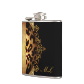 Flasques Monogramme élégant léopard noir et or (Gauche)