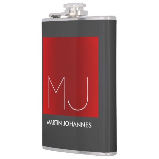 Flasques Monogramme Elegant Red Grey Ajouter Nom Initiales (Gauche)