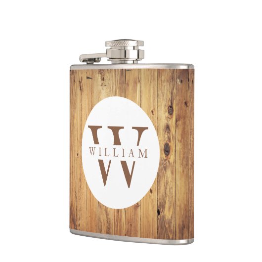 Flasques Monogramme en bois rustique moderne Nom + Initiale (Gauche)