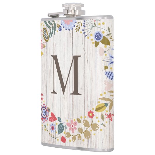 Flasques Monogramme en bois vieilli Fleurs blanches (Gauche)