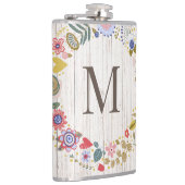 Flasques Monogramme en bois vieilli Fleurs blanches (Droite)