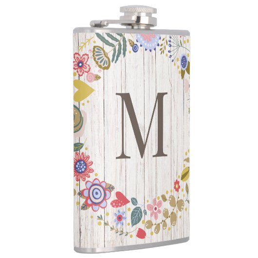 Flasques Monogramme en bois vieilli Fleurs blanches (Droite)