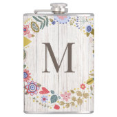 Flasques Monogramme en bois vieilli Fleurs blanches (Devant)