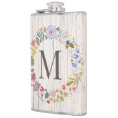 Flasques Monogramme en bois vieilli Fleurs blanches (Gauche)
