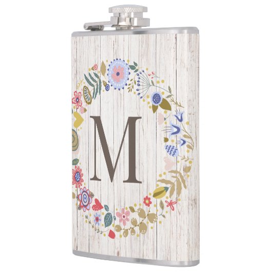 Flasques Monogramme en bois vieilli Fleurs blanches (Gauche)