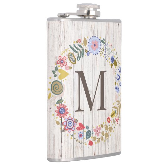 Flasques Monogramme en bois vieilli Fleurs blanches (Droite)