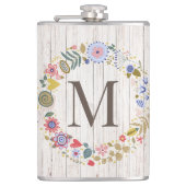Flasques Monogramme en bois vieilli Fleurs blanches (Devant)
