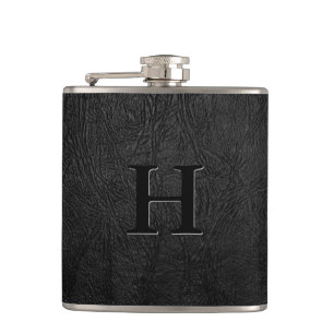 Flasques Monogramme en cuir noir