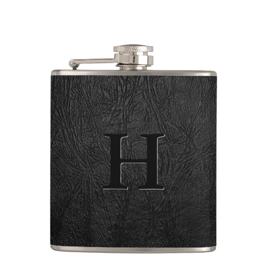 Flasques Monogramme en cuir noir (Devant)