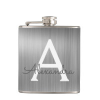 Monogramme en métal brossé argent Nom et initiale