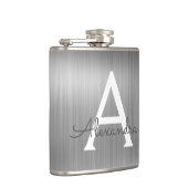 Flasques Monogramme en métal brossé argent Nom et initiale (Droite)